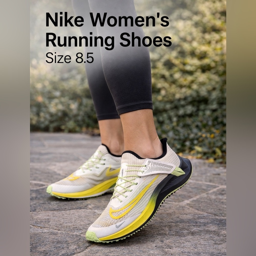 Nike Hannah FlyEase Women’s Running Shoes US 8.5 White Yellow Green Sneakers